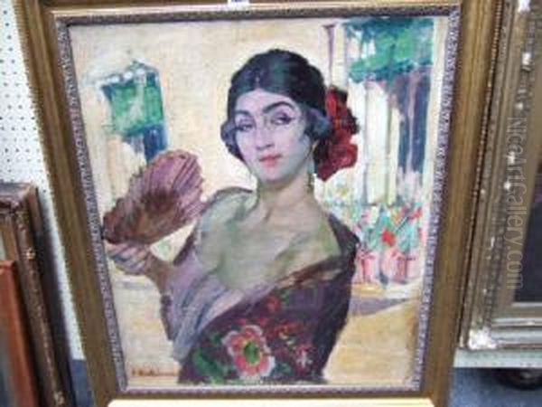 Castlucho, Flameco Dancer, Signed Oil Painting by Claudio Castelucho Diana