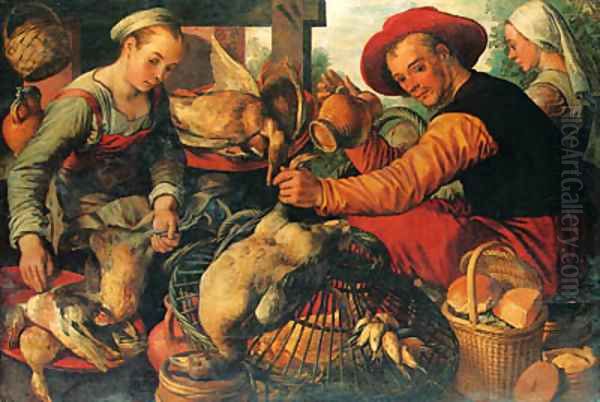 Peasants at a Poultry Stall Oil Painting by Joachim Beuckelaer