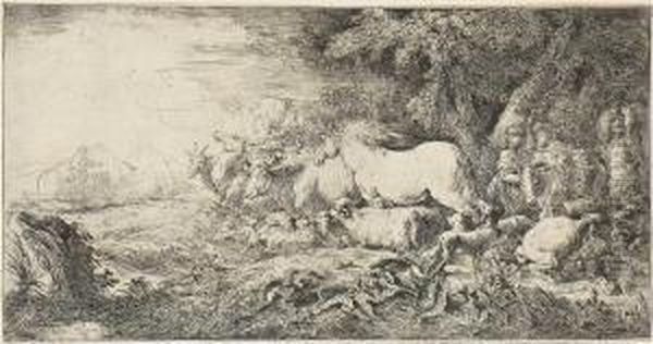 Noah Lasst Die Tiere In Die Arche Gehen Oil Painting by Giovanni Benedetto Castiglione