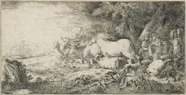 Noah Lasst Die Tiere In Die Arche Gehen Oil Painting by Giovanni Benedetto Castiglione