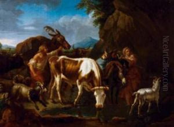 Le Depart Pour Le Marche Oil Painting by Giovanni Benedetto Castiglione