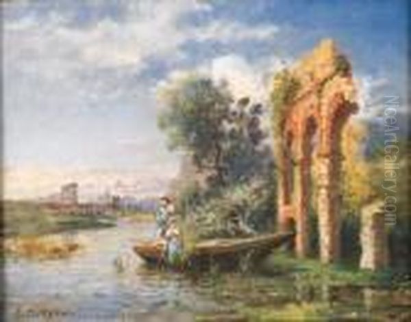 Pescatorelli Lungo Il Fiume Oil Painting by Giuseppe Castiglione