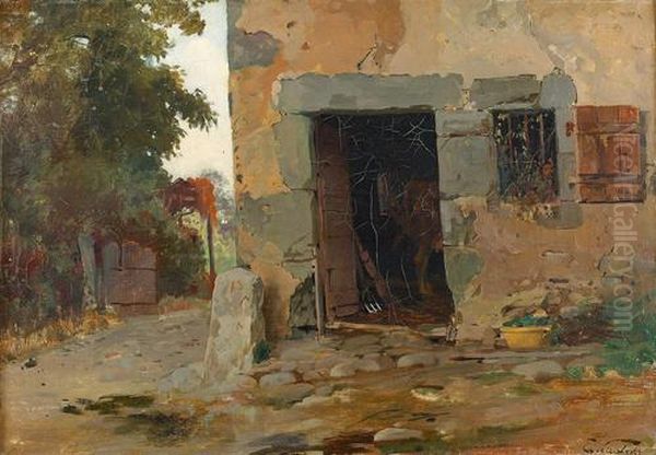 Partie Auf Dem Bauernhof. Oil Painting by Edouard Castres