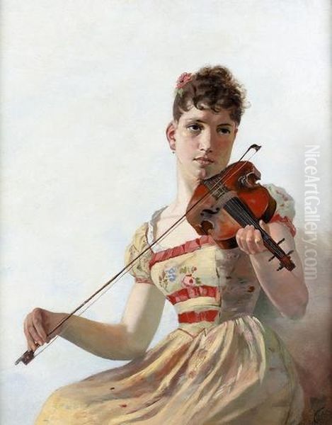 Junge Geigenspielerin. Oil Painting by Edouard Castres