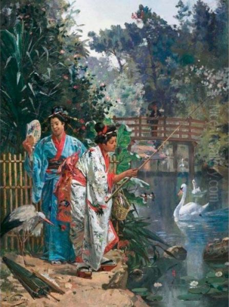 Dans Le Jardin Japonais Oil Painting by Edouard Castres