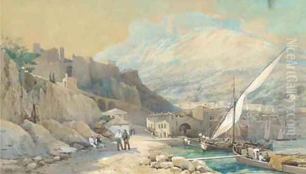 Loading xebecs in a Mediterranean port Oil Painting by Ainslie H. Bean