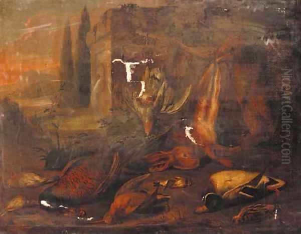 Dead game in a classical landscape Oil Painting by Benjamin Blake