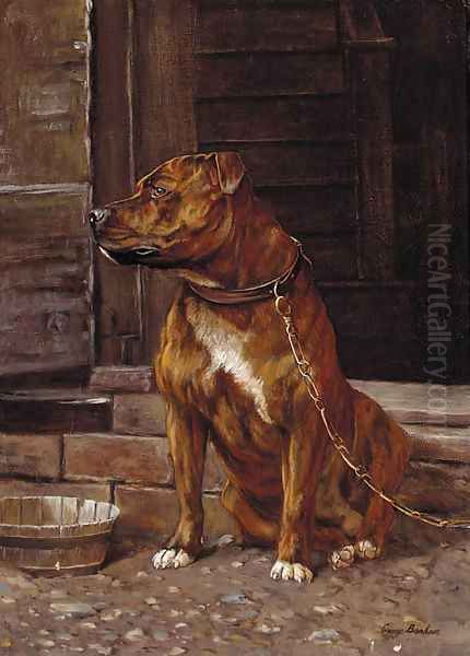 A Staffordshire bull terrier Oil Painting by George Banham