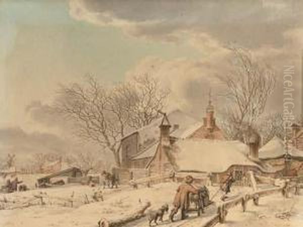 A Winter Landscape With Farmers Gathering Wood Oil Painting by Jacob Cats