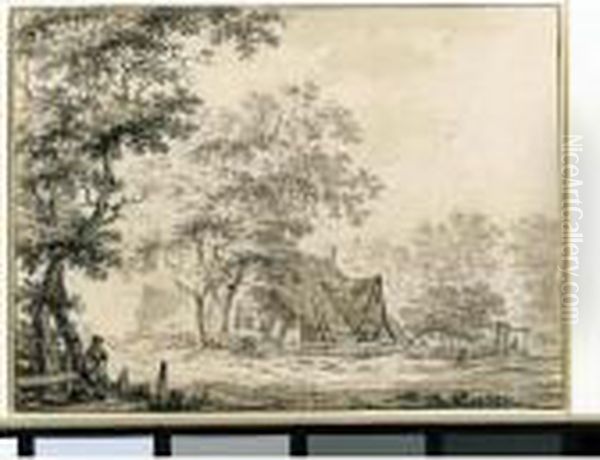 Landscape With A Traveller Resting By A Road, A Farmhouse Beyond Oil Painting by Jacob Cats