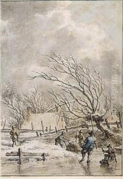 Winter Landscape With Skaters Oil Painting by Jacob Cats