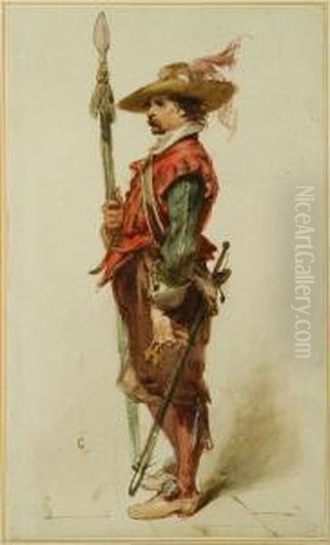 A Halberdier Oil Painting by Charles Cattermole