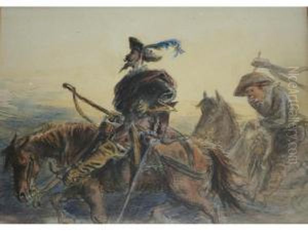 Don Quixote And Sancho Panza Oil Painting by Charles Cattermole