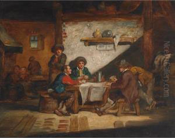 Telling Stories And Playing Cards In A Tavern Oil Painting by Charles Cattermole