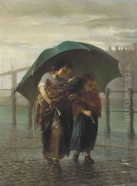 Under a green umbrella Oil Painting by Hendricus Johannes Burgers