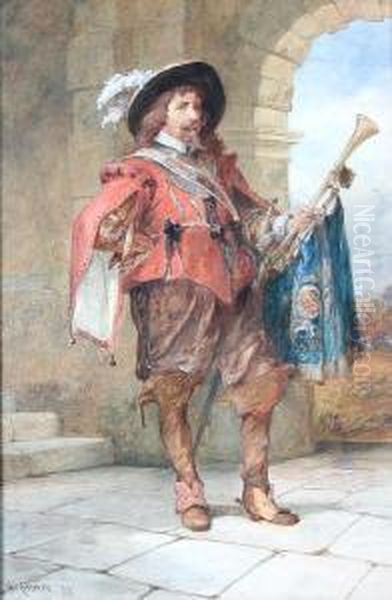 A Trumpeter In 17th Century Costume Oil Painting by Charles Cattermole