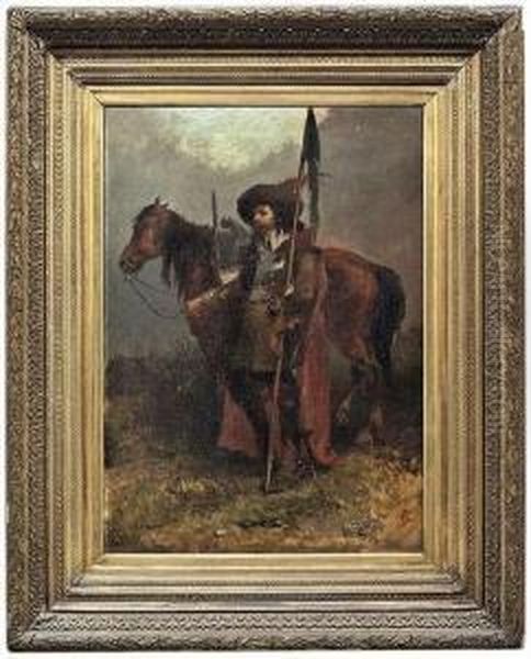 A Cavalierwith His Horse Oil Painting by Charles Cattermole