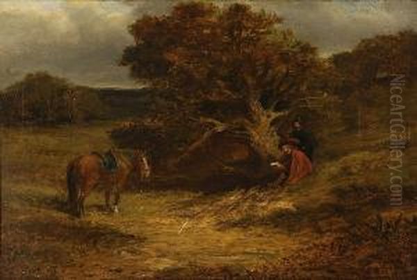 Cavalier And His Horse Resting By The Wayside Oil Painting by Charles Cattermole