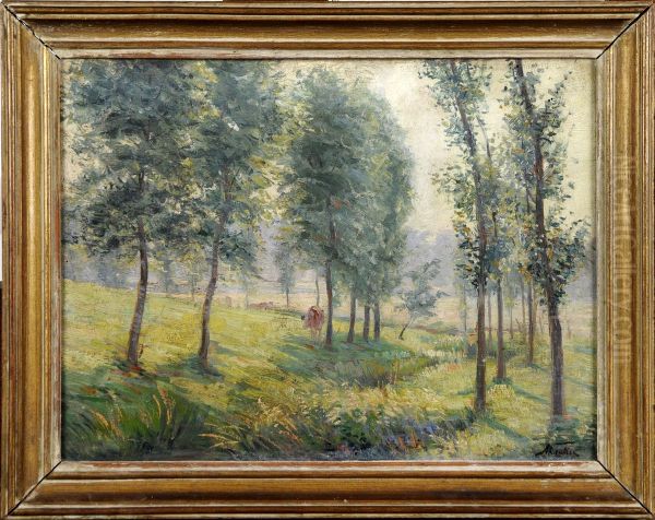 Vaches Dans Un Sous-bois. Oil Painting by Albert Caullet