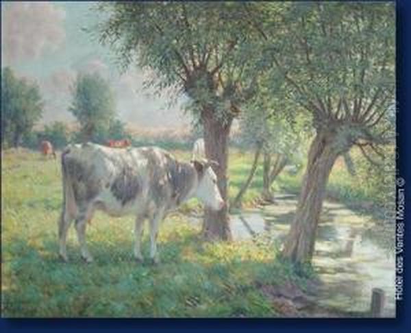 Vaches Au Pre Oil Painting by Albert Caullet