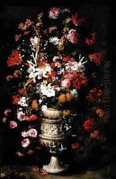 Flowers in a Figured Vase Oil Painting by Jan Peeter Brueghel