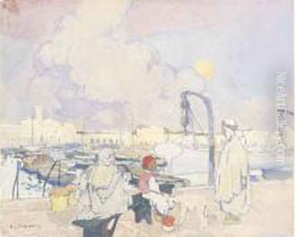 Les Quais Pres De L'amiraute, Alger. Oil Painting by Leon Cauvy