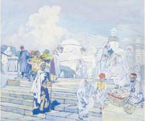 Promenade Pres De La Grande Mosquee, Alger. Oil Painting by Leon Cauvy