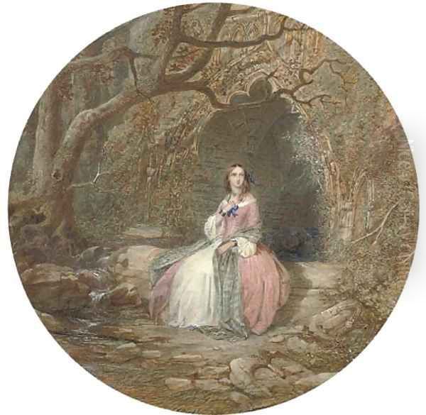 Portrait of a lady seated outside a grotto (illustrated) Oil Painting by John Edmund Buckley