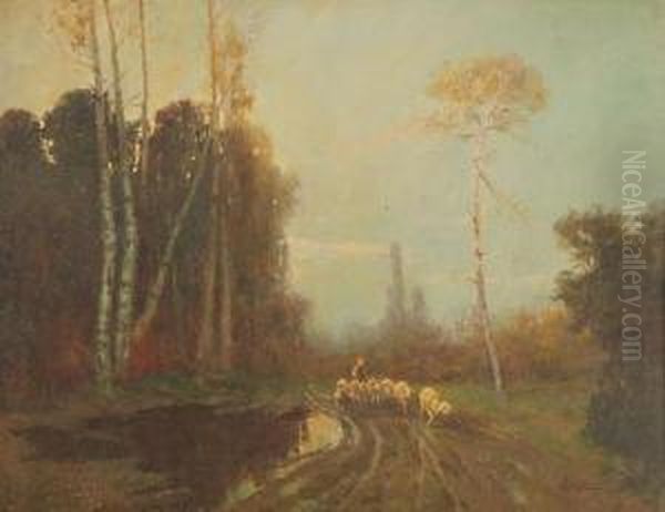 Paesaggio Conpastorelle E Gregge Oil Painting by Ludovico Cavaleri