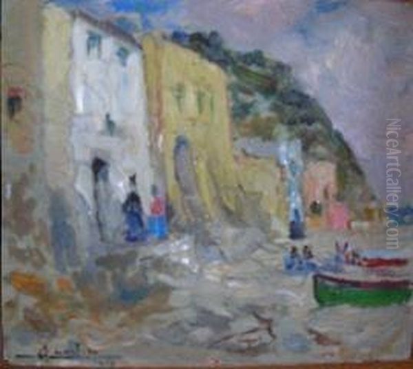 Case Saracene, Varigotti(savona) - 1921 Oil Painting by Ludovico Cavaleri