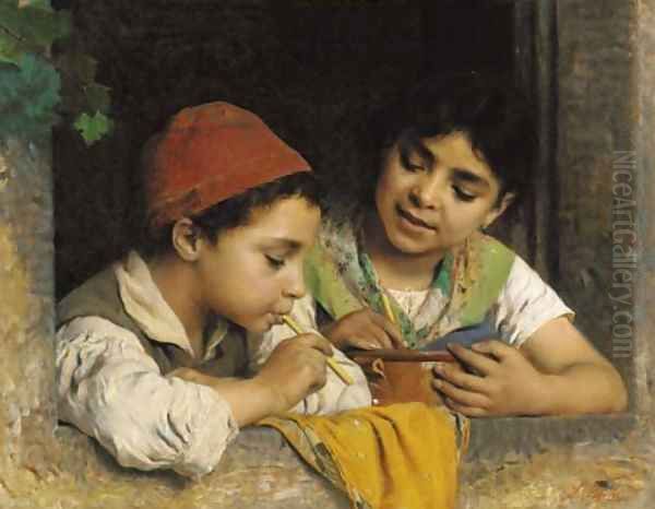 Blowing bubbles Oil Painting by Luigi Becchi