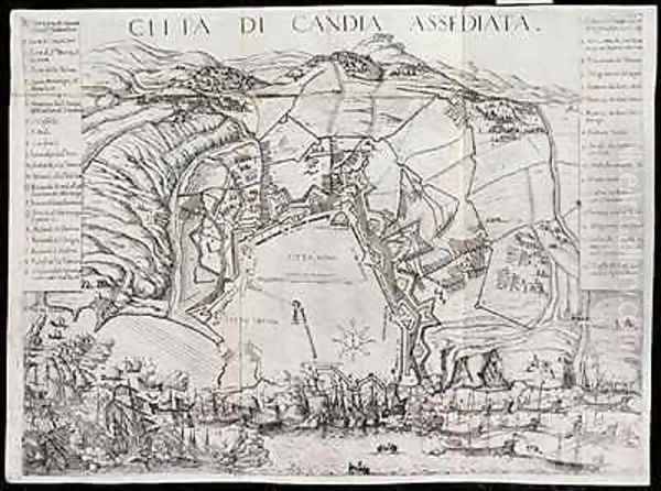 Plan of Candia illustrating the beginning of the Cretan War in 1645 Oil Painting by Marco Boschini