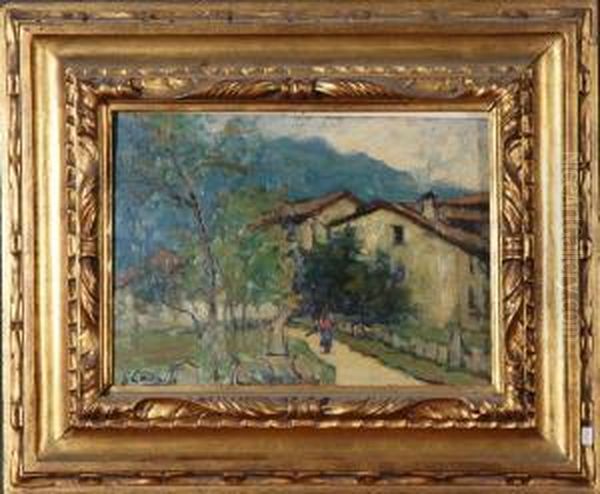 Paesaggio Con Casee Viottolo Oil Painting by Giovanni Cavalli