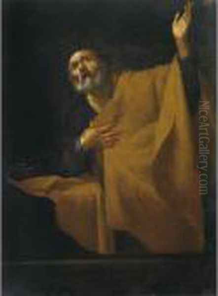 San Pietro Penitente Oil Painting by Bernardo Cavallino