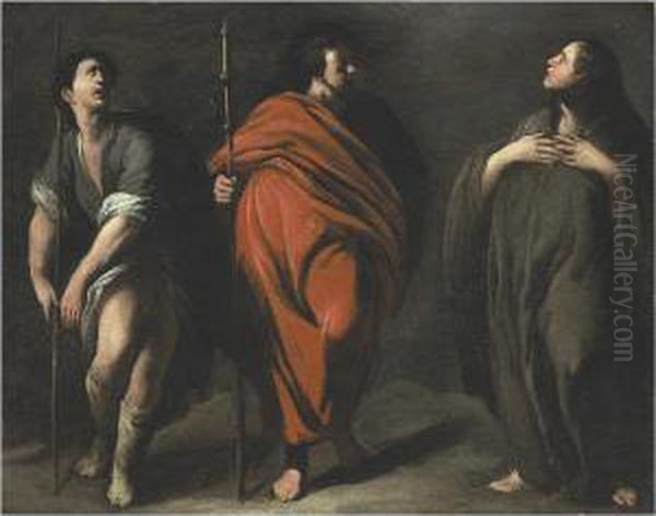 Three Standing Saints Oil Painting by Bernardo Cavallino