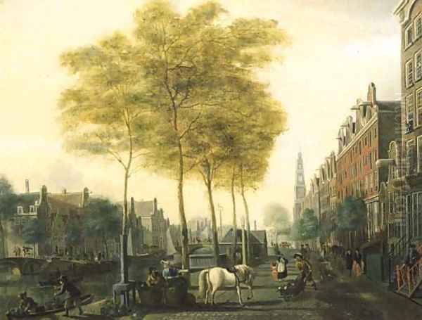 A view of the Prinsengracht, Amsterdam Oil Painting by Nicolaes Baur