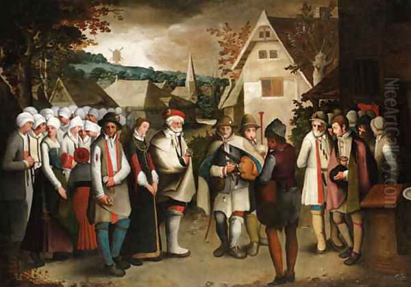 A wedding procession through a town Oil Painting by Nicolas Baullery