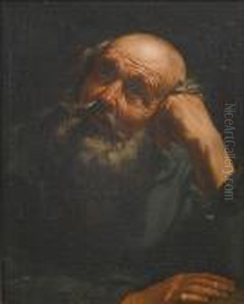 The Head Of An Elderly, Bearded Man Oil Painting by Giacomo Cavedone