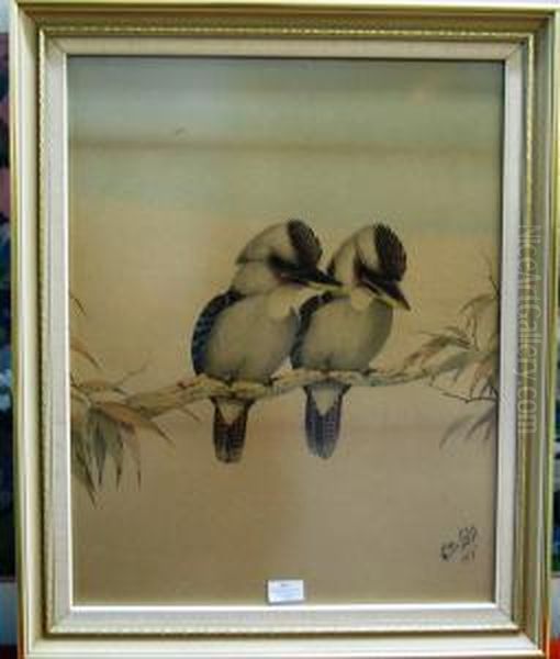 Two Kookaburra's On A Branch Oil Painting by Neville Henry P. Cayley