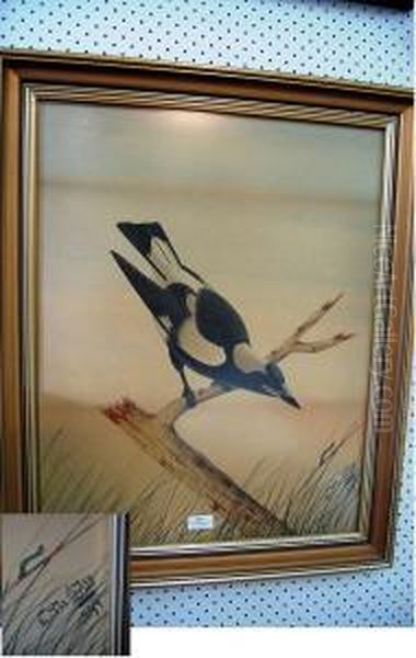 Magpie And Caterpillar Oil Painting by Neville Henry P. Cayley