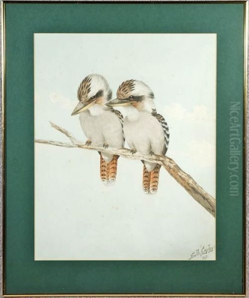 Kookaburras In Tree Oil Painting by Neville Henry P. Cayley