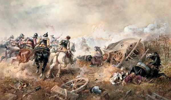 War - The attack on the baggage train at the battle of Edgehill Oil Painting by Richard Beavis