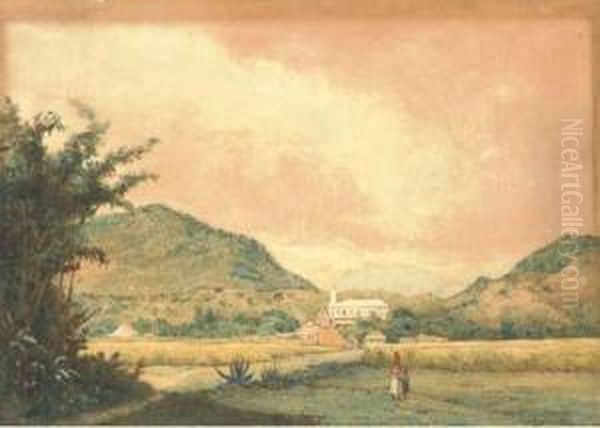 Church At Saint Joseph Village, Near Valsayn, Trinidad Oil Painting by Michel Jean Cazabon