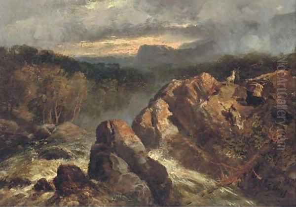 Mountain goats at a tributary of the Rhone Oil Painting by Richard Beavis