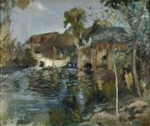 Moulins A Eau Oil Painting by Jean-Charles Cazin