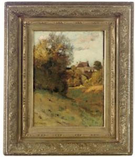 Autumnal Landscape With A House In The Distance Oil Painting by Jean-Charles Cazin