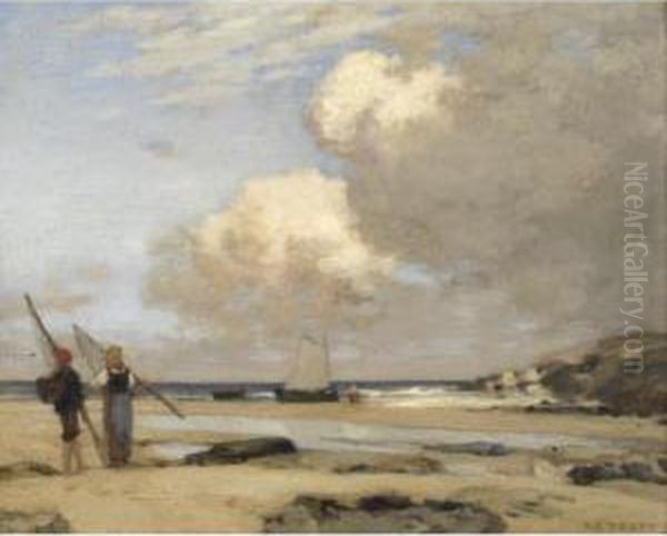 Awaiting The Boats Oil Painting by Jean-Charles Cazin