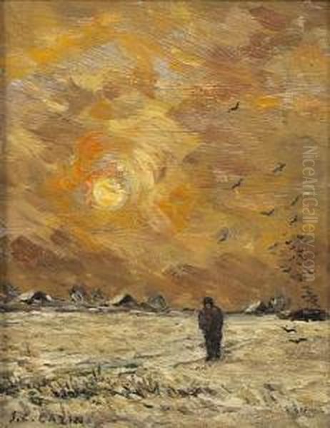 Promeneurs Dans Un Paysage De Neige Oil Painting by Jean-Charles Cazin