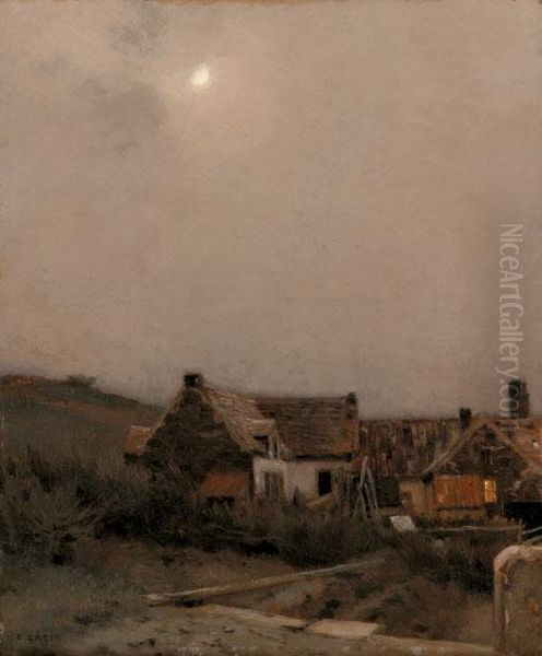 Moonlit Cottages Oil Painting by Jean-Charles Cazin