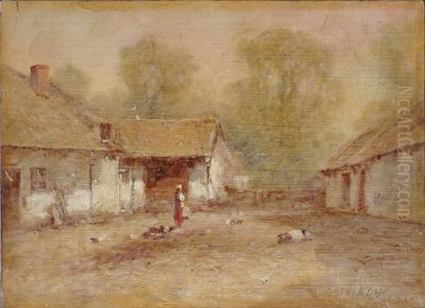 In The Farmyard Oil Painting by Jean-Charles Cazin